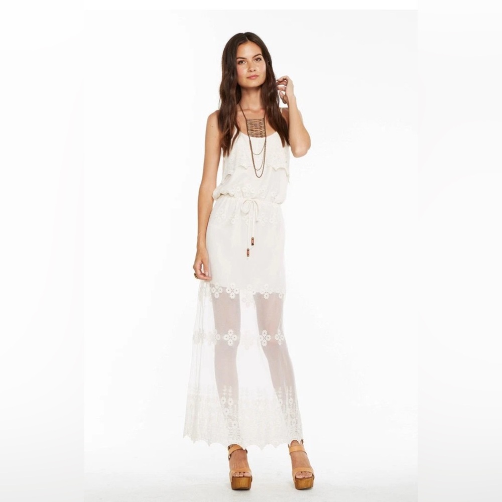 NWT Med Chaser Alabaster Vintage Lace Ruffle Front Boho Maxi Dress